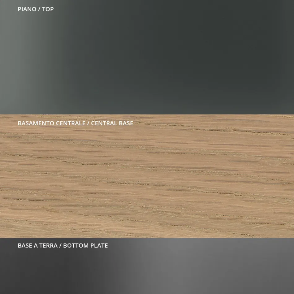 Kulatý jídelní stůl z kouřového skla s dřevěnou podnoží Made in Italy - Rondo Viadurini