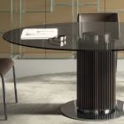 Kulatý jídelní stůl z kouřového skla s dřevěnou podnoží Made in Italy - Rondo Viadurini