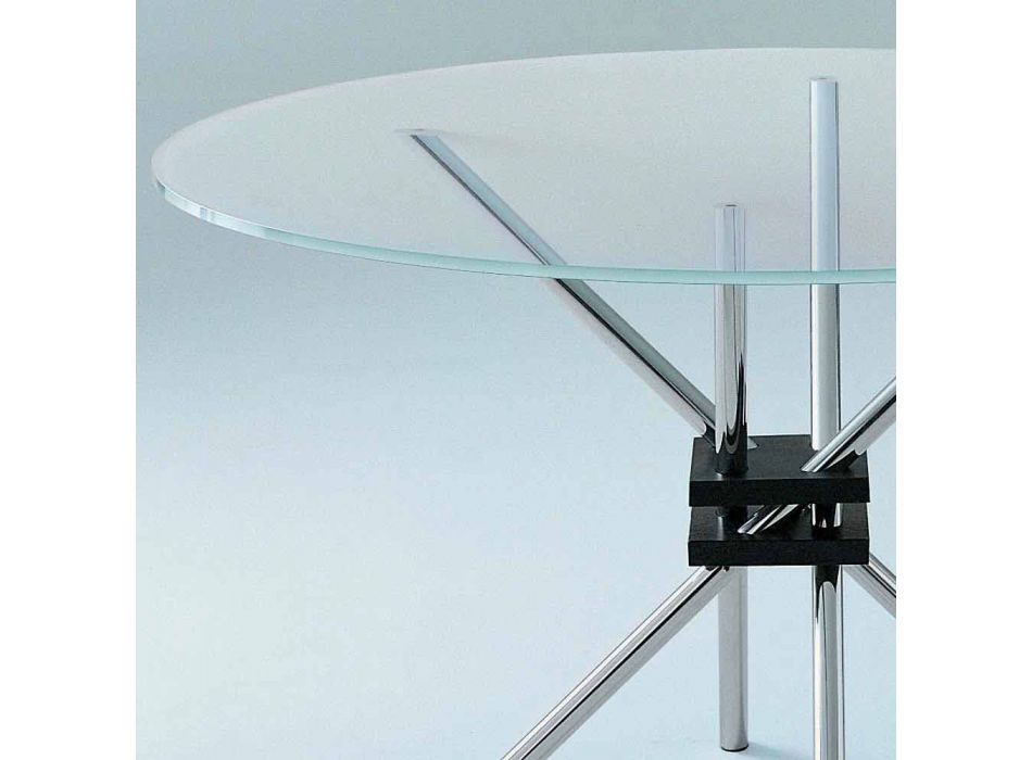 Kulatý jídelní stůl z tvrzeného skla a oceli vyrobený v Itálii - Trebbiano Viadurini