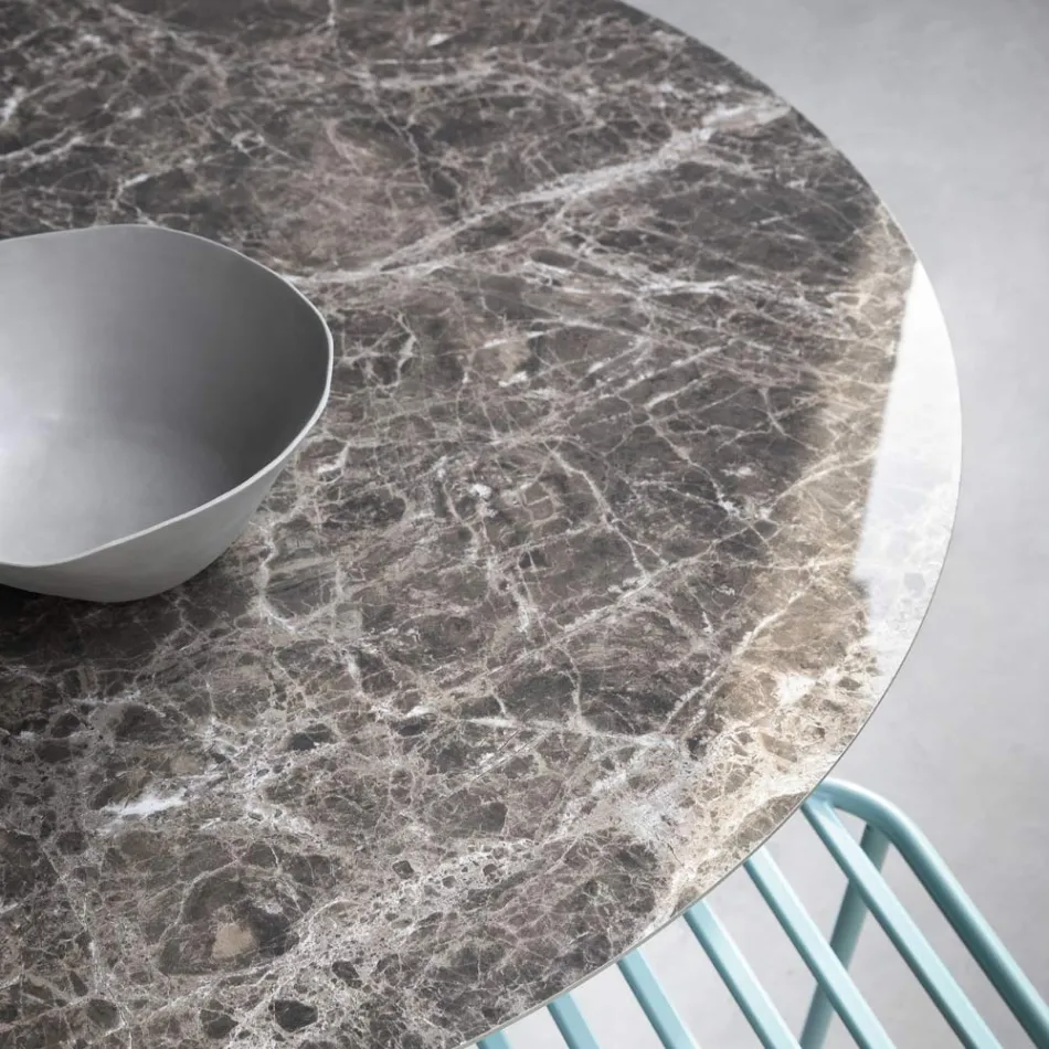 Kulatý jídelní stůl ze sklokeramiky a kovu Made in Italy - Alfero Viadurini