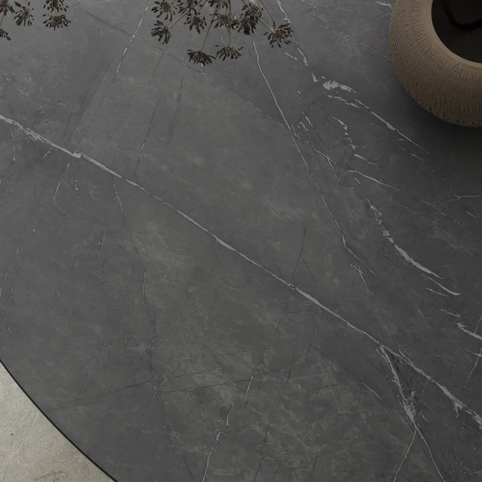 Kulatý jídelní stůl kovový a laminovaný Hpl Made in Italy - Bastiano Viadurini