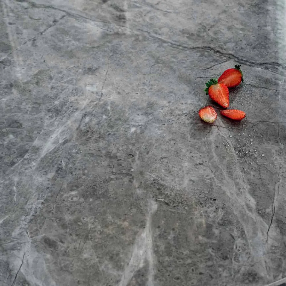 Moderní kulatý jídelní stůl z keramického mramoru a kovového efektu - Jarvis Viadurini