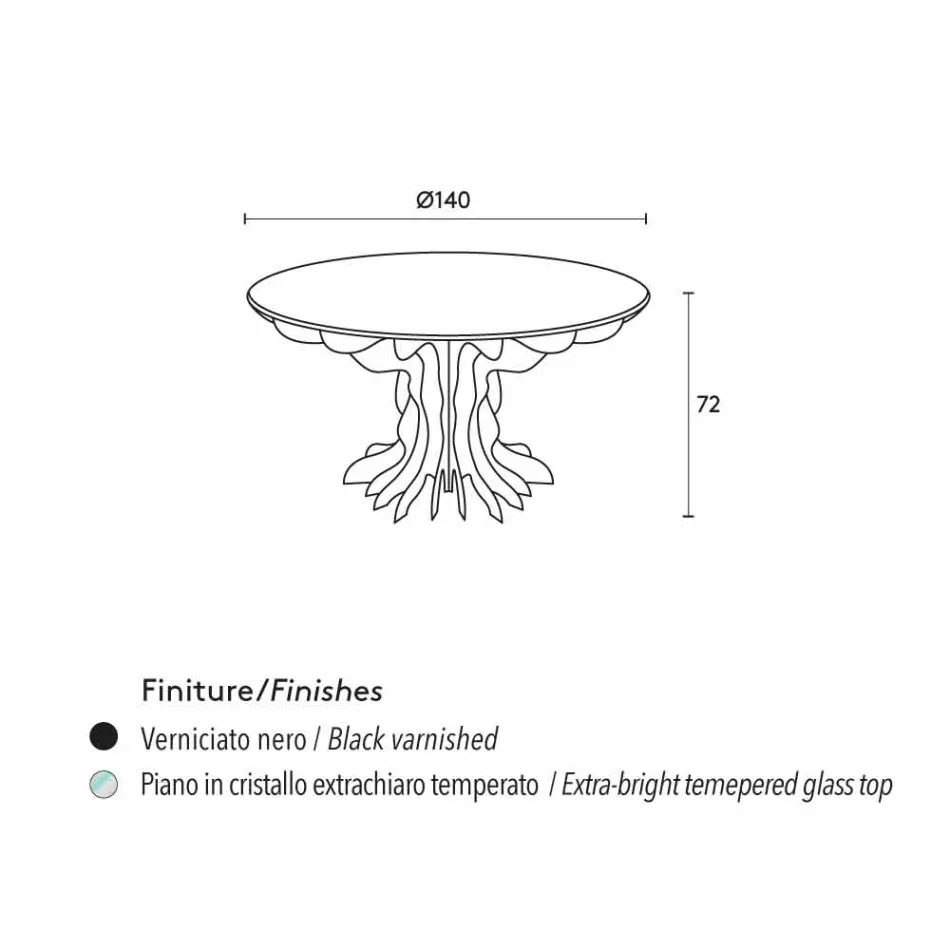 Cassia kulatý jídelní stůl, piano black dřevo a sklo top Viadurini
