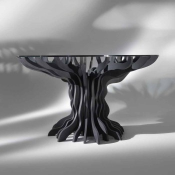 Cassia kulatý jídelní stůl, piano black dřevo a sklo top