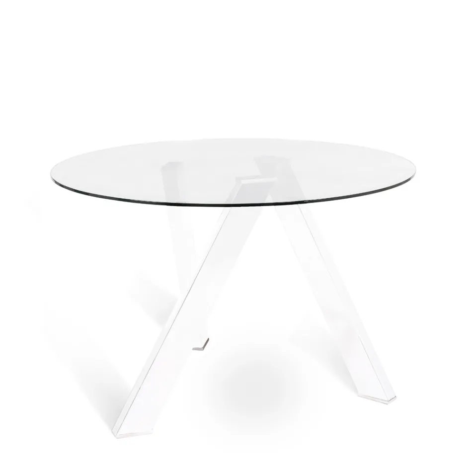 Kulatý jídelní stůl Adamo se skleněnou deskou, moderní design Viadurini