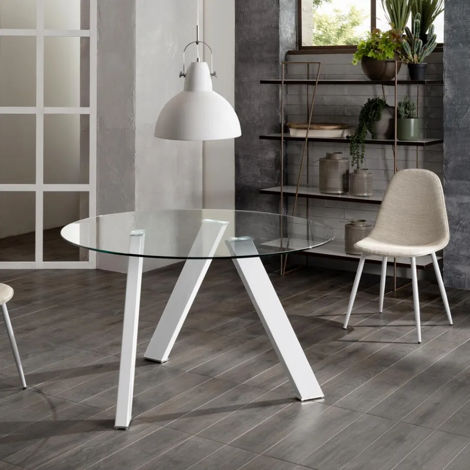 Kulatý jídelní stůl Adamo se skleněnou deskou, moderní design Viadurini