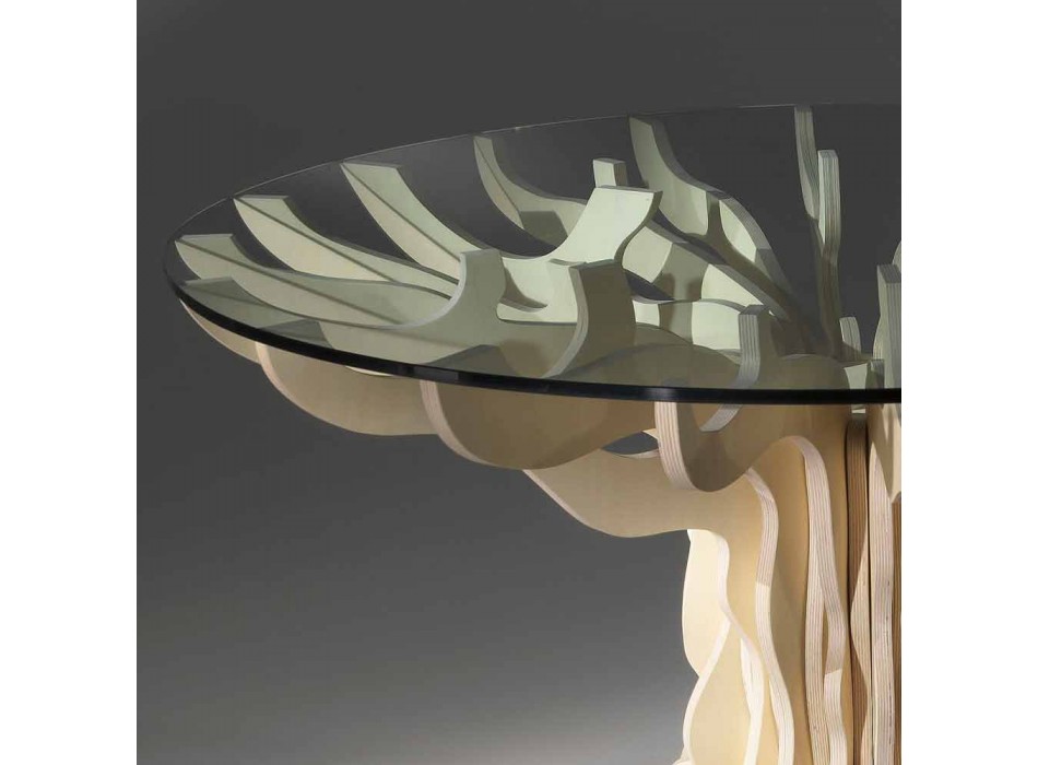 Kulatý jídelní dřevěný stůl s tvrzeného skla Dalia Viadurini