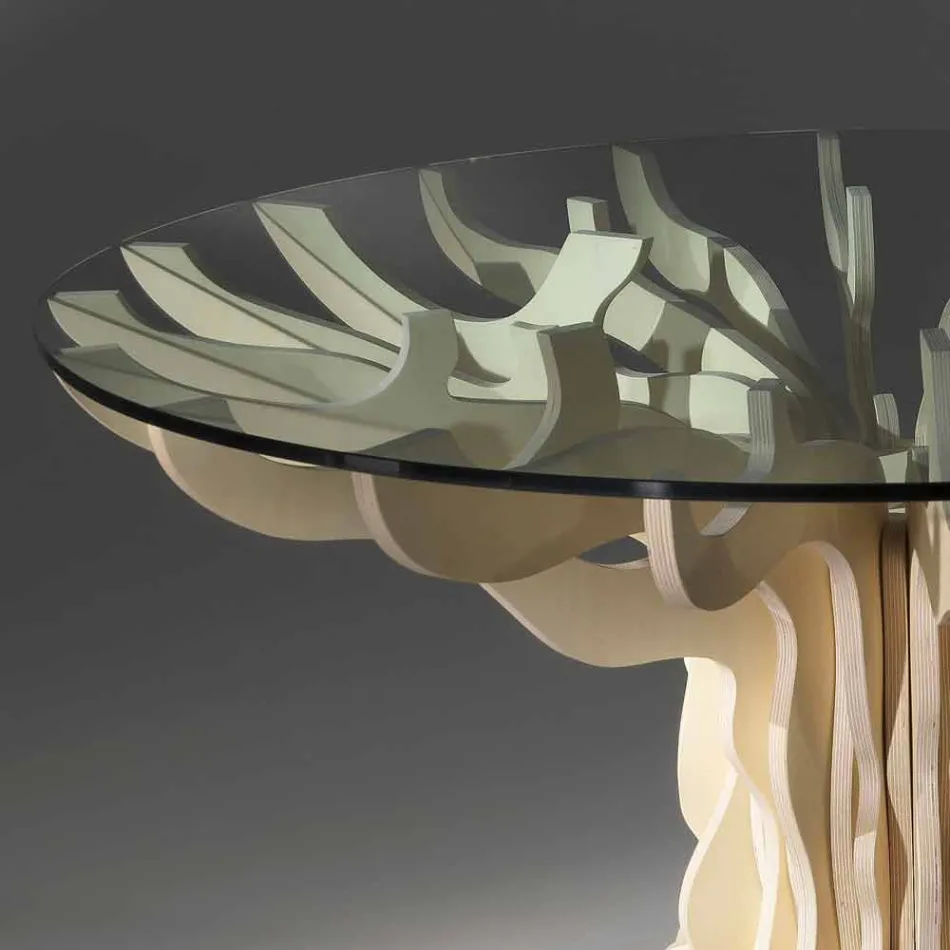 Kulatý jídelní dřevěný stůl s tvrzeného skla Dalia Viadurini