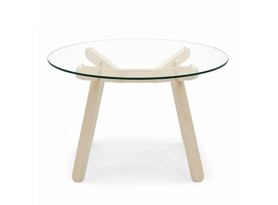 Kulatý jídelní stůl z tvrzeného skla a dřeva vyrobený v Itálii - Connubia Peeno Viadurini