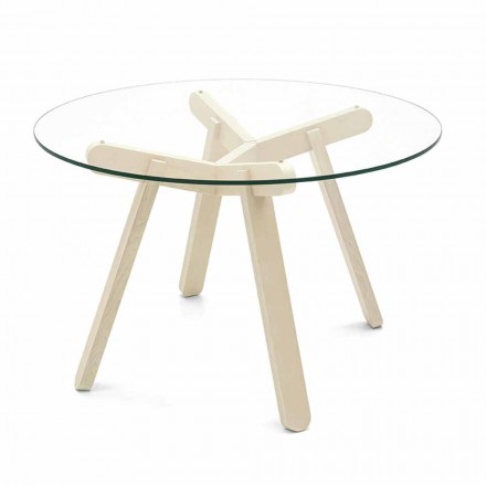 Kulatý jídelní stůl z tvrzeného skla a dřeva vyrobený v Itálii - Connubia Peeno Viadurini