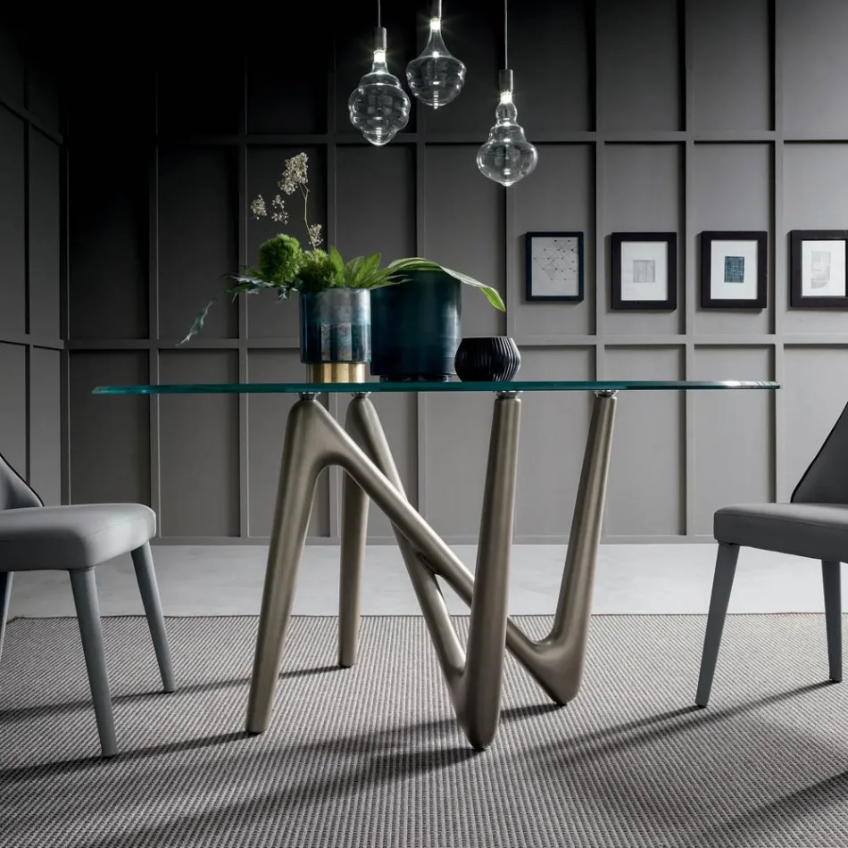 Kulatý jídelní stůl z průhledného skla a polyuretanových nohou - Stalto Viadurini