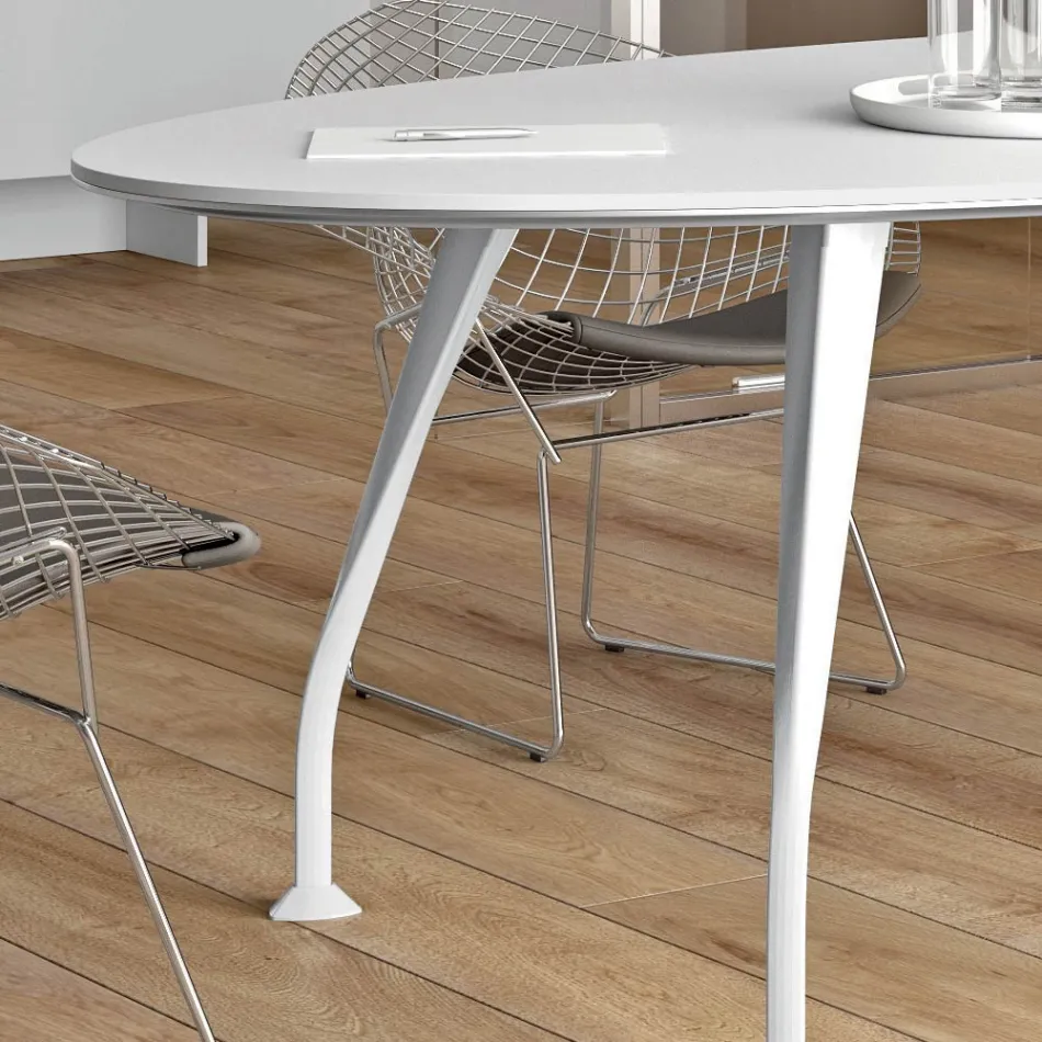 Oválný jednací stůl z bílého melaminu - Fadila Viadurini