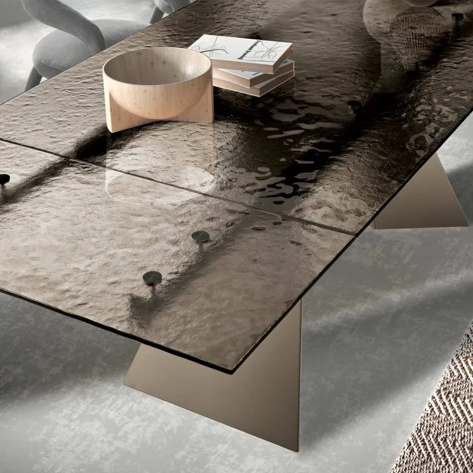 Obývací stůl 160x90 s průhlednou deskou z tepaného skla - Martello Viadurini