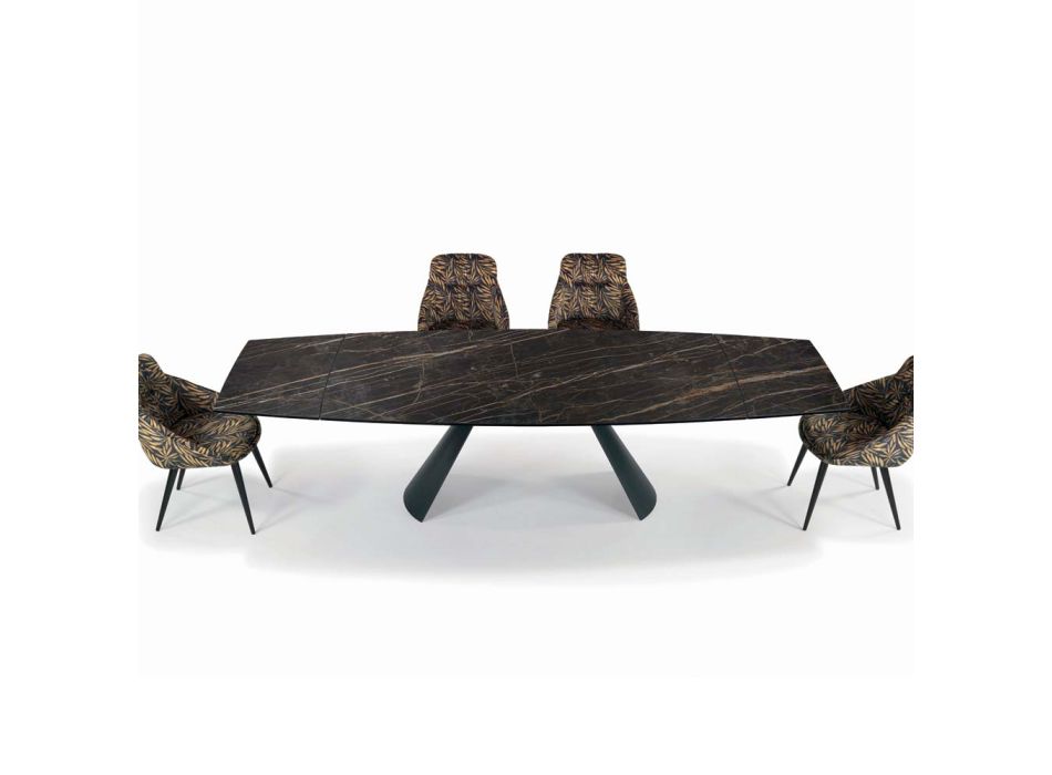 Rozkládací stůl do obývacího pokoje s deskou ve tvaru sudu z keramiky vyrobené v Itálii – brýle Viadurini