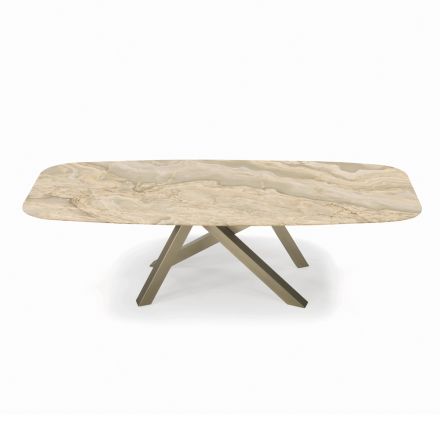 Stůl do obývacího pokoje s deskou ve tvaru sudu z keramiky Made in Italy - Settimmio Viadurini