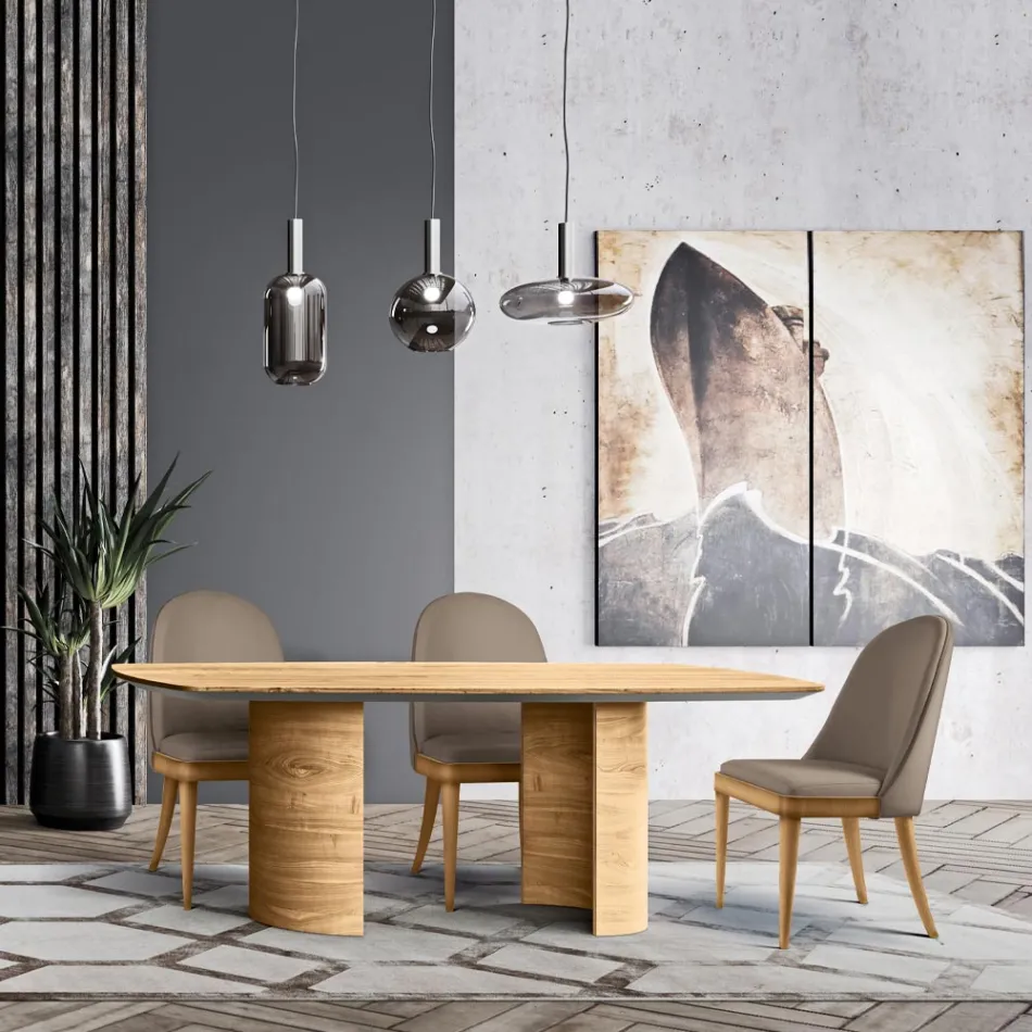 Stůl do obývacího pokoje s dřevěnou deskou a podnoží Made in Italy - Aukce Viadurini