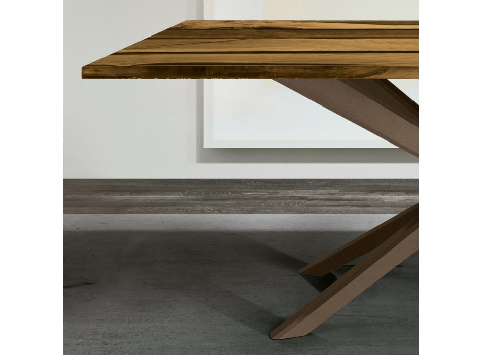 Stůl do obývacího pokoje s dubovou deskou a barevnou epoxidovou pryskyřicí - Miklas Viadurini