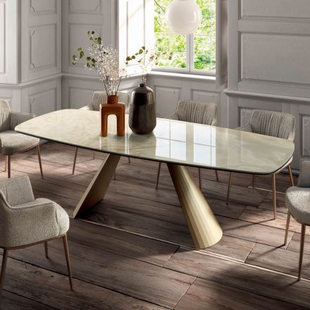 Pevný stolek do obývacího pokoje s deskou ve tvaru sudu z keramiky vyrobené v Itálii – brýle Viadurini