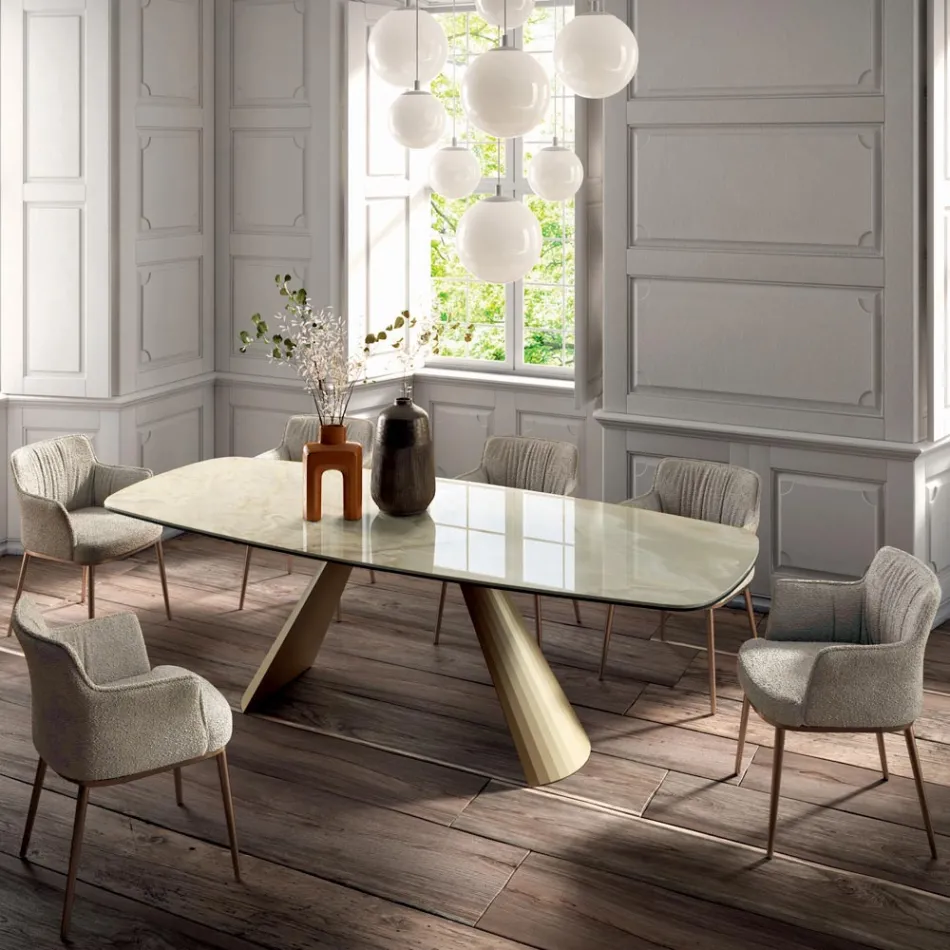 Pevný stolek do obývacího pokoje s deskou ve tvaru sudu z keramiky vyrobené v Itálii – brýle Viadurini