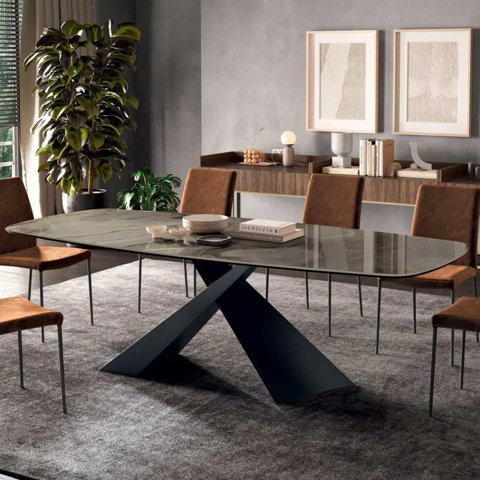 Pevný stůl do obývacího pokoje s keramickou deskou Made in Italy - Holidays Viadurini