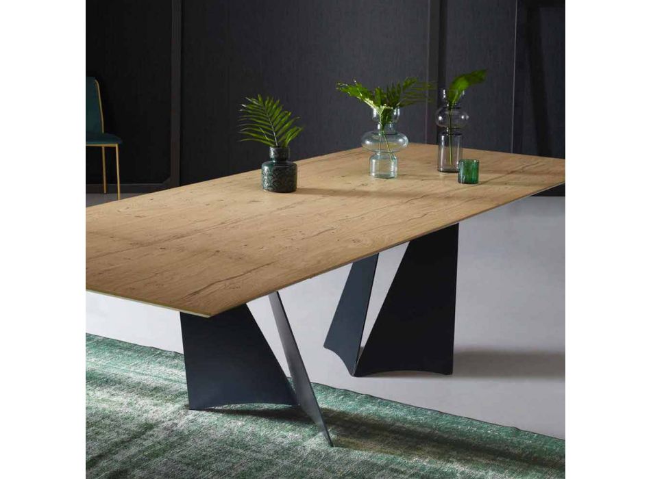 Roztažitelný designový stůl až do 294 cm ze dřeva a kovu vyrobený v Itálii - Nuzzo Viadurini