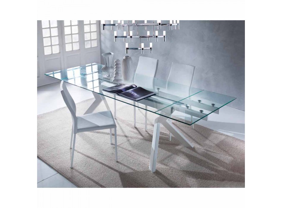 Design stůl rozšiřitelný kov a tvrzené sklo Mesa Viadurini