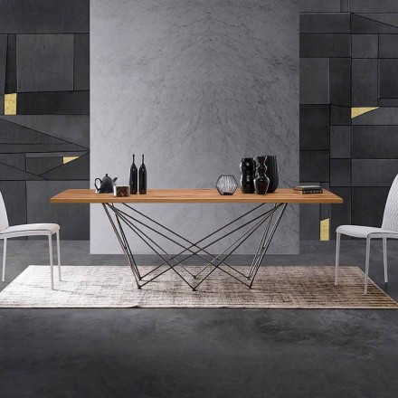 Moderní designový stůl s dřevěnou horní a kovovou základnou, Esperia Viadurini