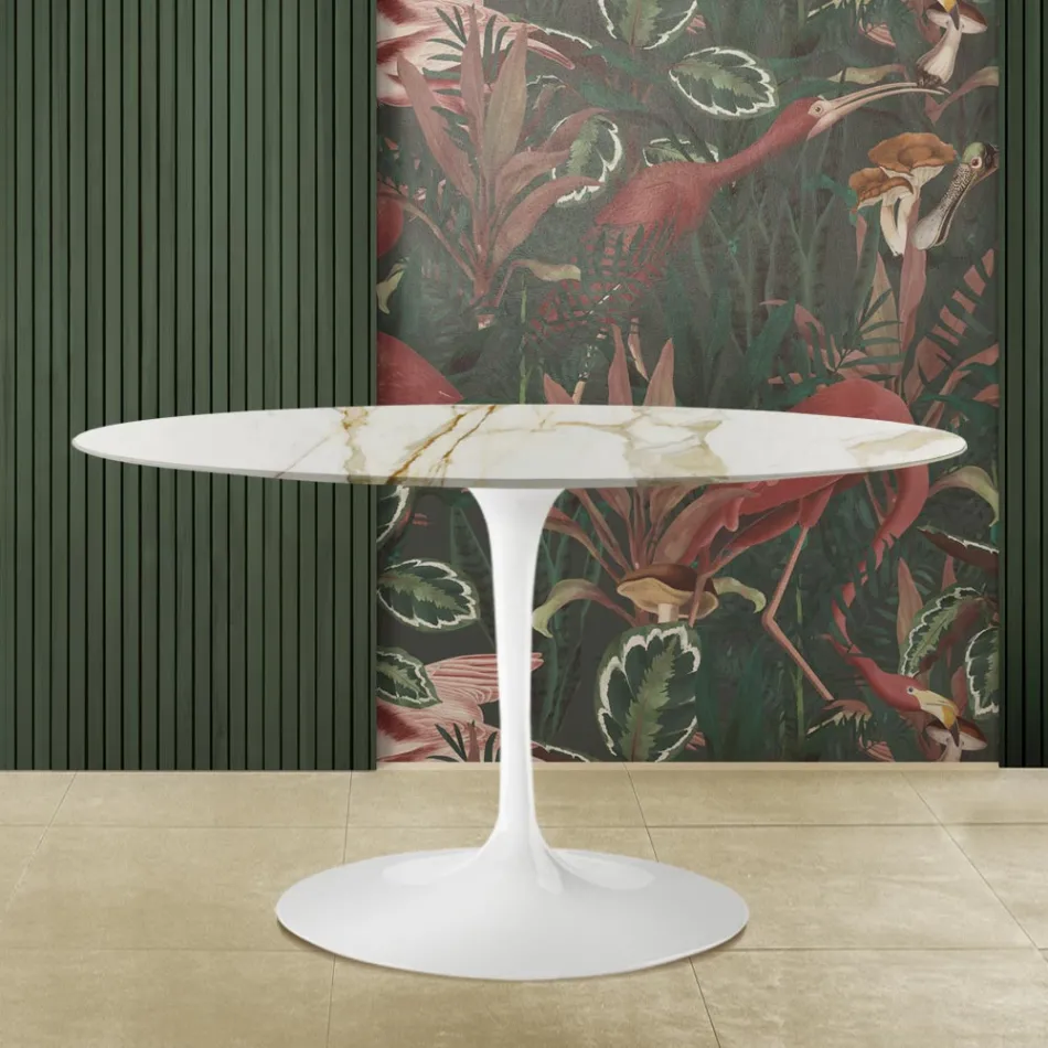 Eero Saarinen Stůl H 73 s oválnou deskou ze zlatého mramoru Caracatta Made in Italy - Scarlet Viadurini