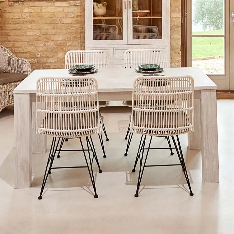 Pevný obývací stůl 190x100 cm z masivního teakového dřeva - vlámský Viadurini