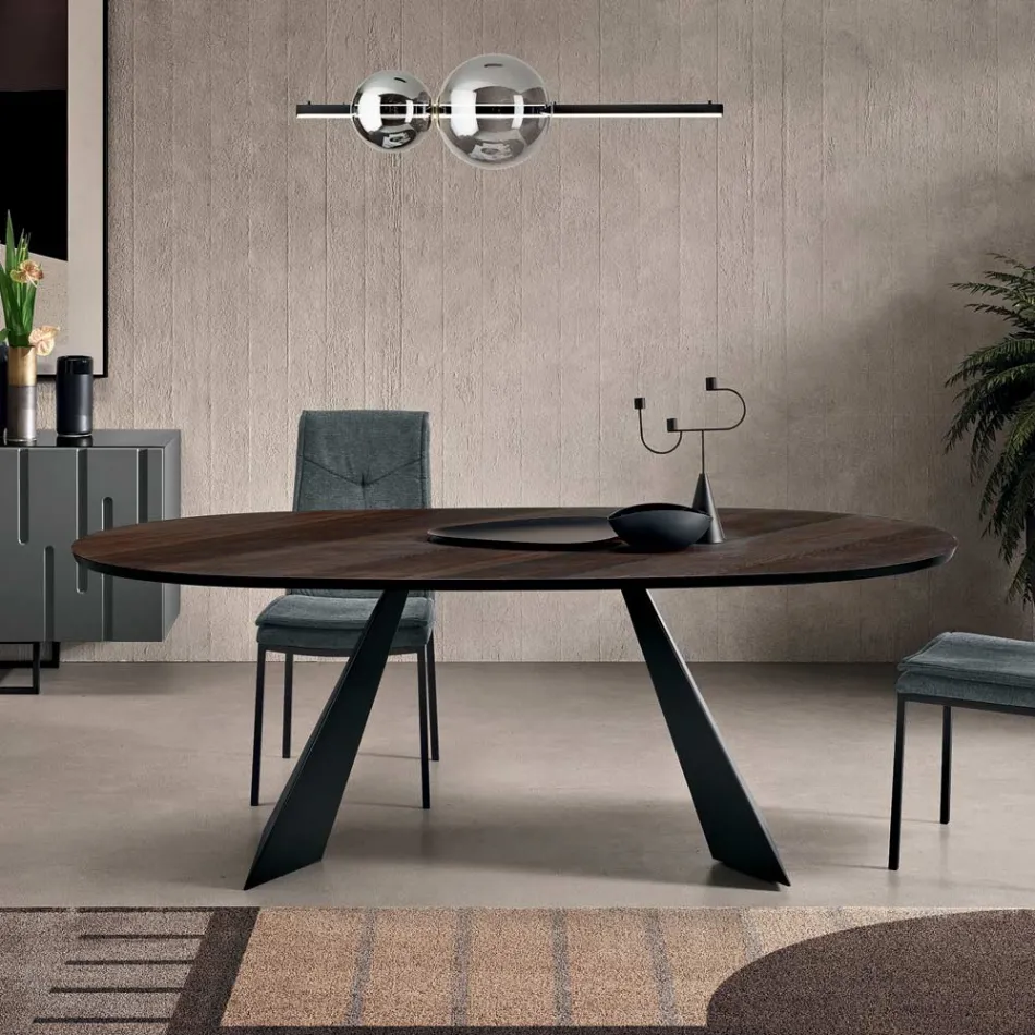 Pevný stůl 210x109 cm z kovu a oválné dýhované dubové podlahy - Marcello Viadurini