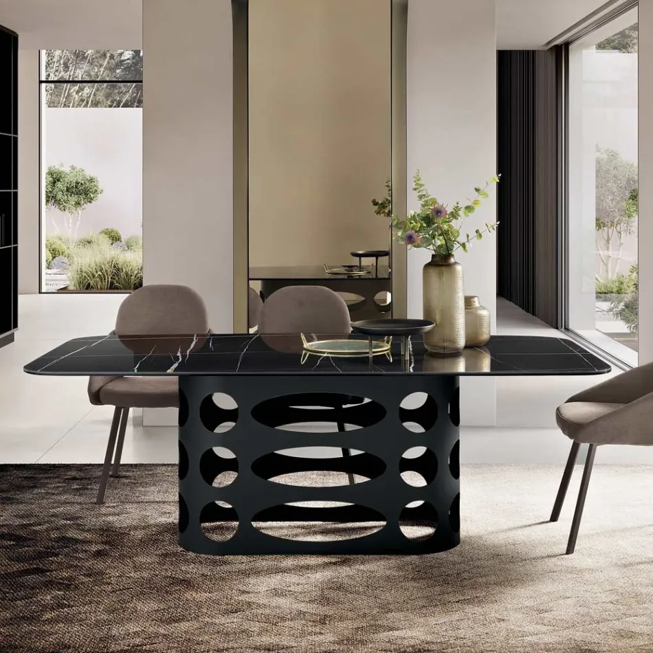 Pevný stůl 210x110 cm s keramickou deskou s mramorovým efektem - Tano Viadurini