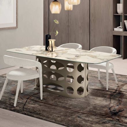 Pevný stůl 210x110 cm s keramickou deskou s mramorovým efektem - Tano Viadurini