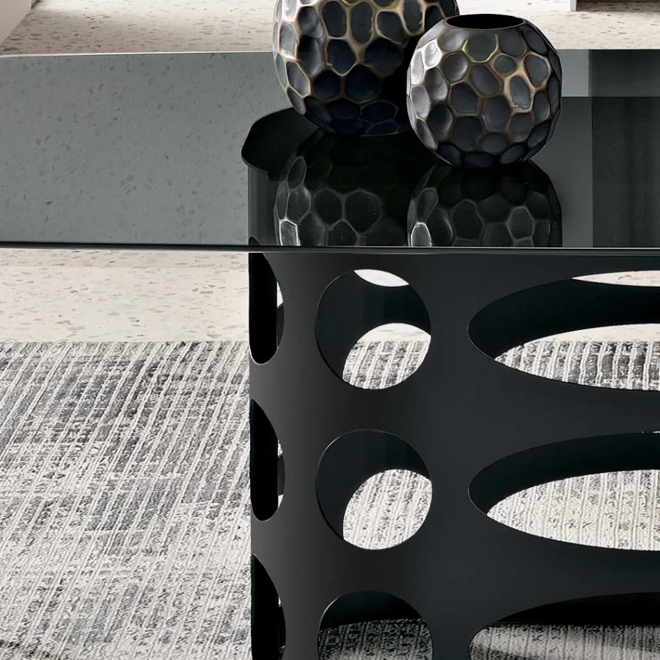 Pevný stůl 210x110 cm s hladkou deskou z kouřového skla Vyrobeno v Itálii - Tano Viadurini