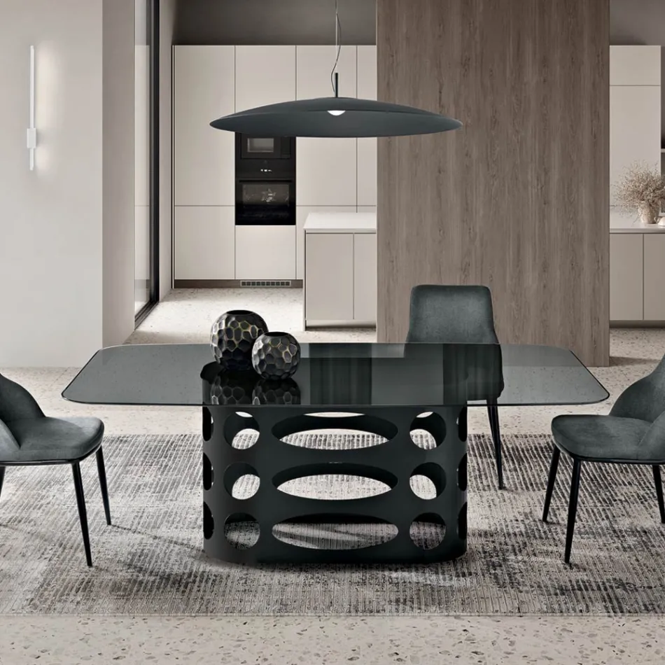 Pevný stůl 210x110 cm s hladkou deskou z kouřového skla Vyrobeno v Itálii - Tano Viadurini