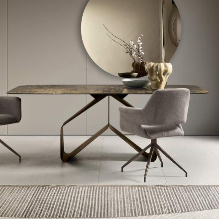 Pevný stůl 210x110 cm s deskou z tepaného skla a kovovou podnoží - Adriano Viadurini