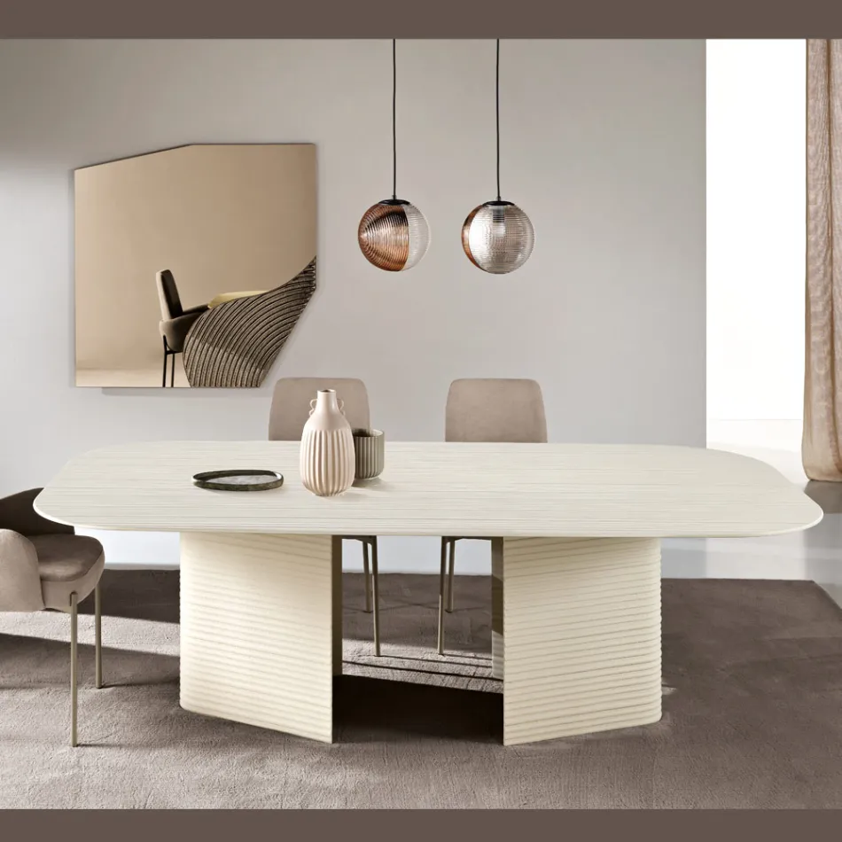Pevný stůl 240x120 cm z žebrovaného nebo malovaného skla, vyrobený v Itálii - Varo Viadurini
