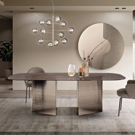 Pevný stůl 240x120 cm z průhledného žebrovaného skla, vyrobený v Itálii - Varo Viadurini