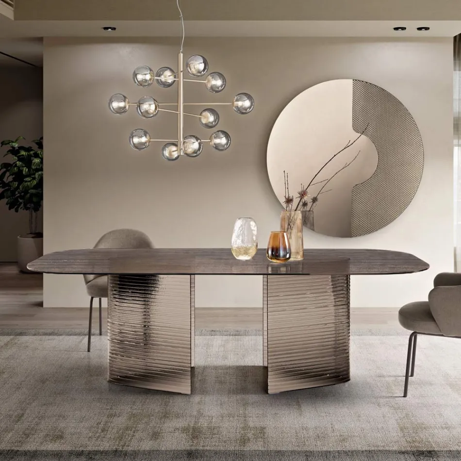 Pevný stůl 240x120 cm z průhledného žebrovaného skla, vyrobený v Itálii - Varo Viadurini