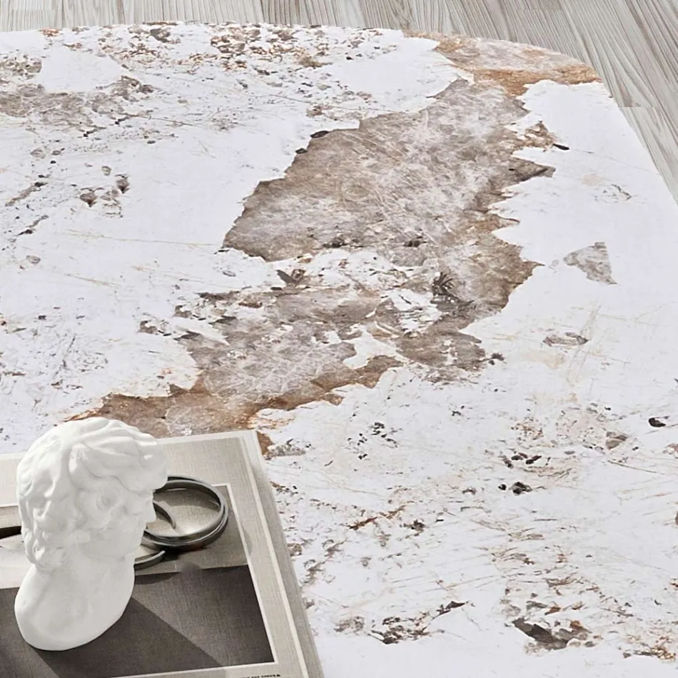 Pevný stůl 300x120 cm z kovu a desky ze slinutého kamene - Valmira Viadurini