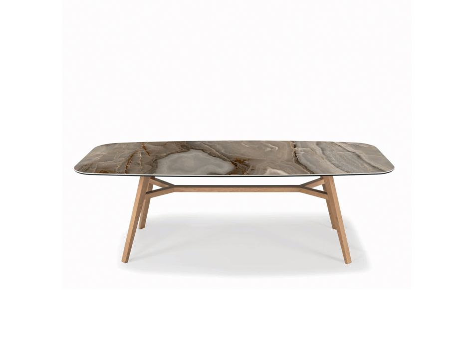 Pevný stůl ve tvaru sudu s podnoží Canaletto Walnut Ash Made in Italy - North Viadurini