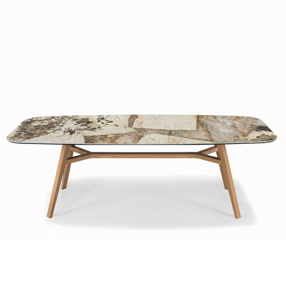 Pevný stůl ve tvaru sudu s podnoží z ořechového jasanu Canaletto Vyrobeno v Itálii - sever Viadurini