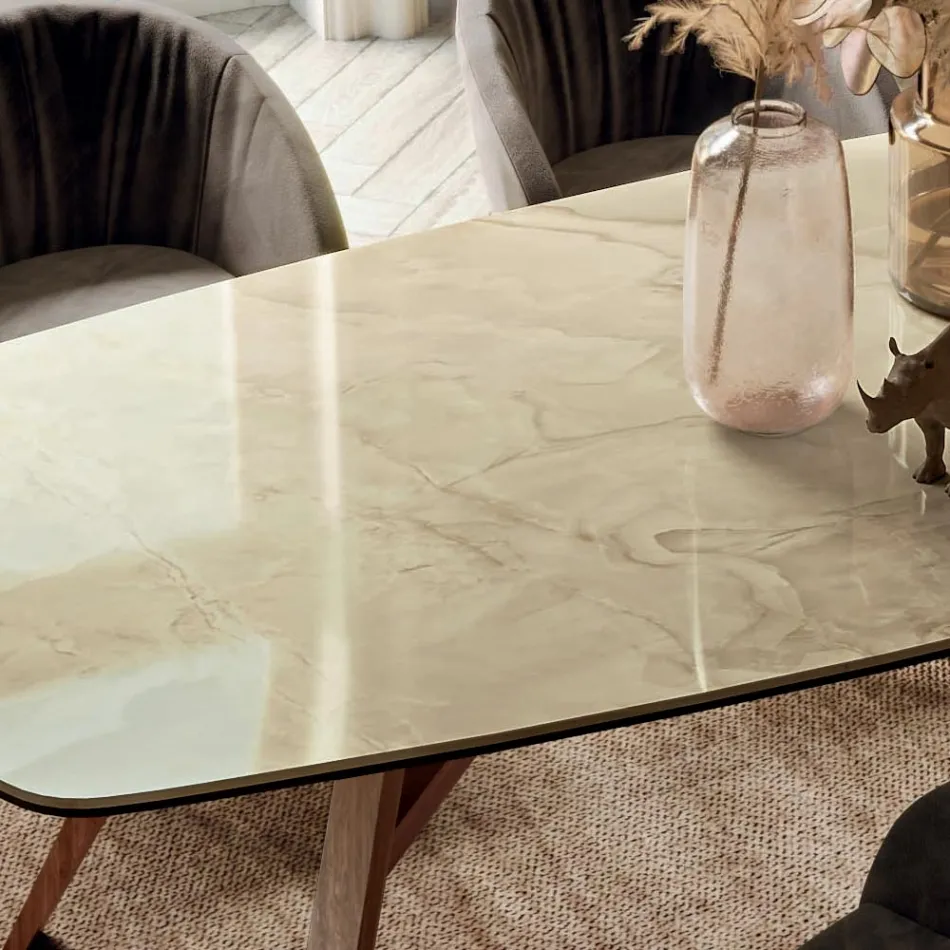 Pevný stůl ve tvaru sudu s podnoží z ořechového jasanu Canaletto Vyrobeno v Itálii - sever Viadurini