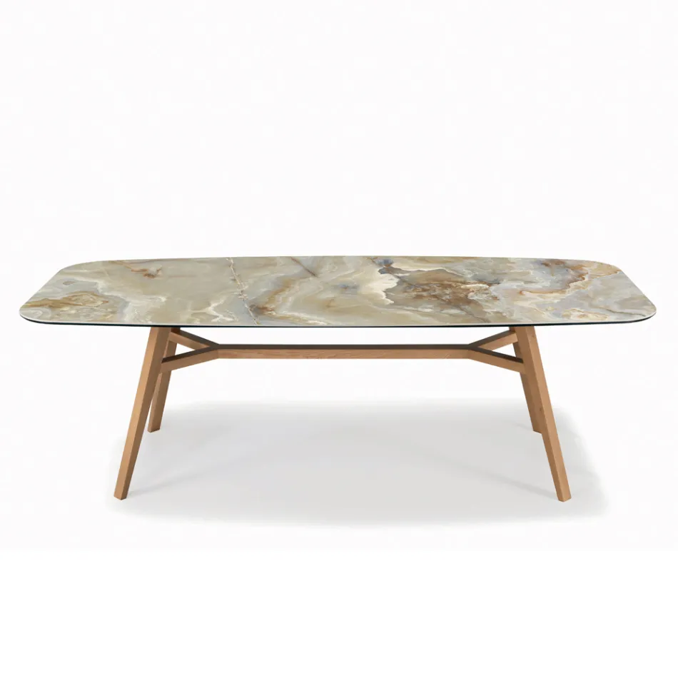 Pevný stůl ve tvaru sudu s podnoží Canaletto Walnut Ash Made in Italy - North Viadurini