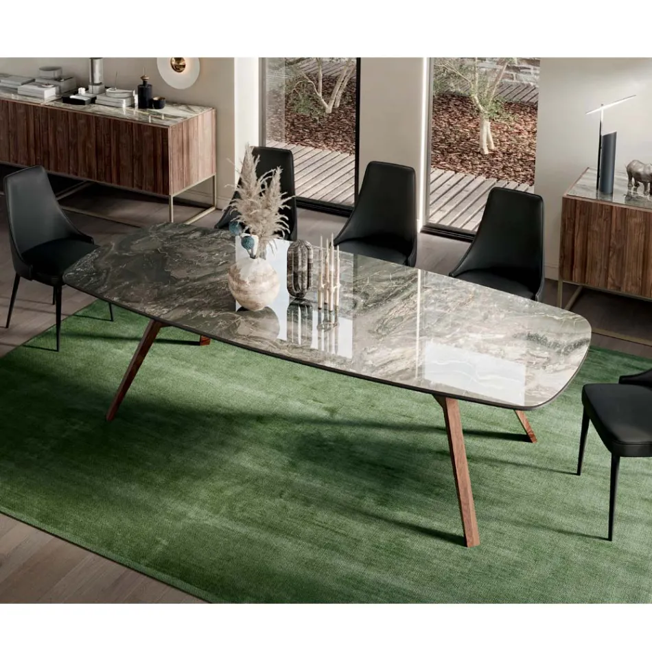 Pevný stůl ve tvaru sudu s podnoží Canaletto Walnut Ash Made in Italy - North Viadurini