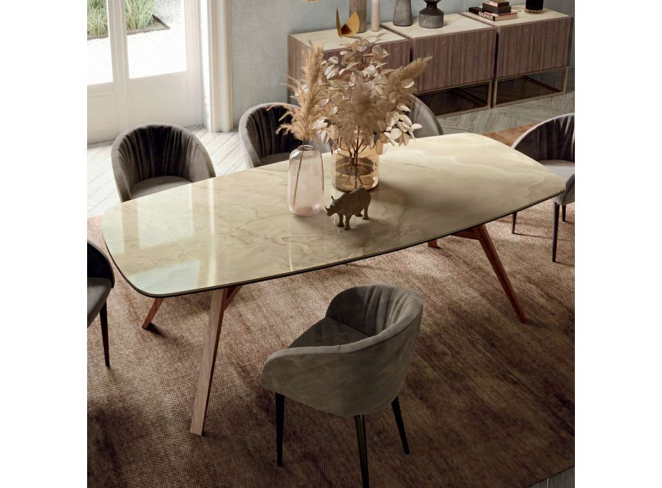 Pevný stůl ve tvaru sudu s podnoží z ořechového jasanu Canaletto Vyrobeno v Itálii - sever Viadurini