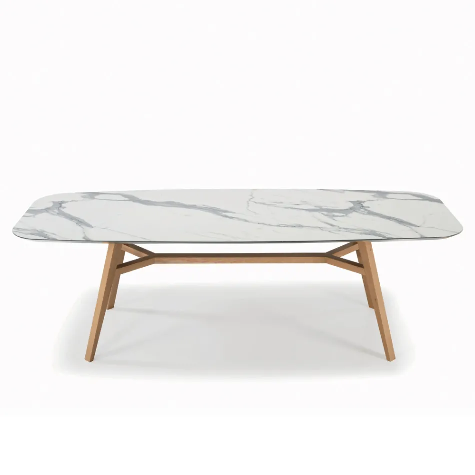 Pevný stůl ve tvaru sudu z laminátu a jasanového dřeva Made in Italy - North Viadurini