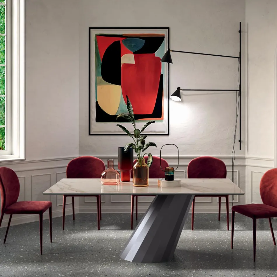 Pevný stůl s ocelovou základnou a keramickou deskou Made in Italy - Kalhoty Viadurini