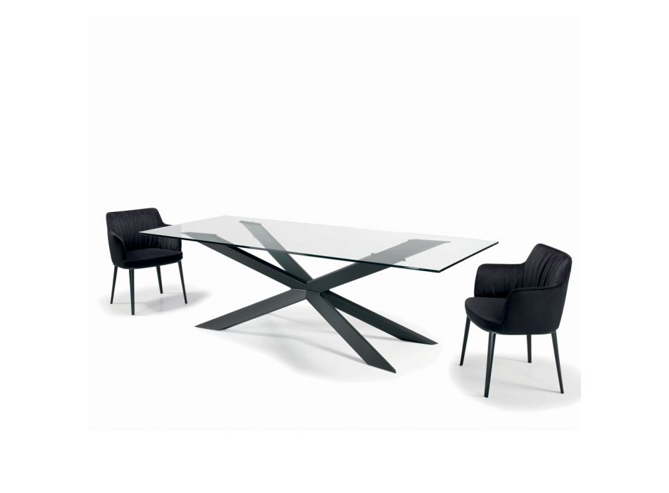 Pevný stůl s reverzní hranou z extra čirého skla a oceli Made in Italy - Grotta Viadurini