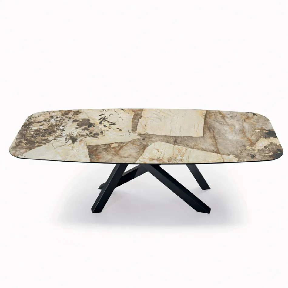 Pevný stůl s deskou ve tvaru sudu z keramiky Made in Italy - Settimmio Viadurini