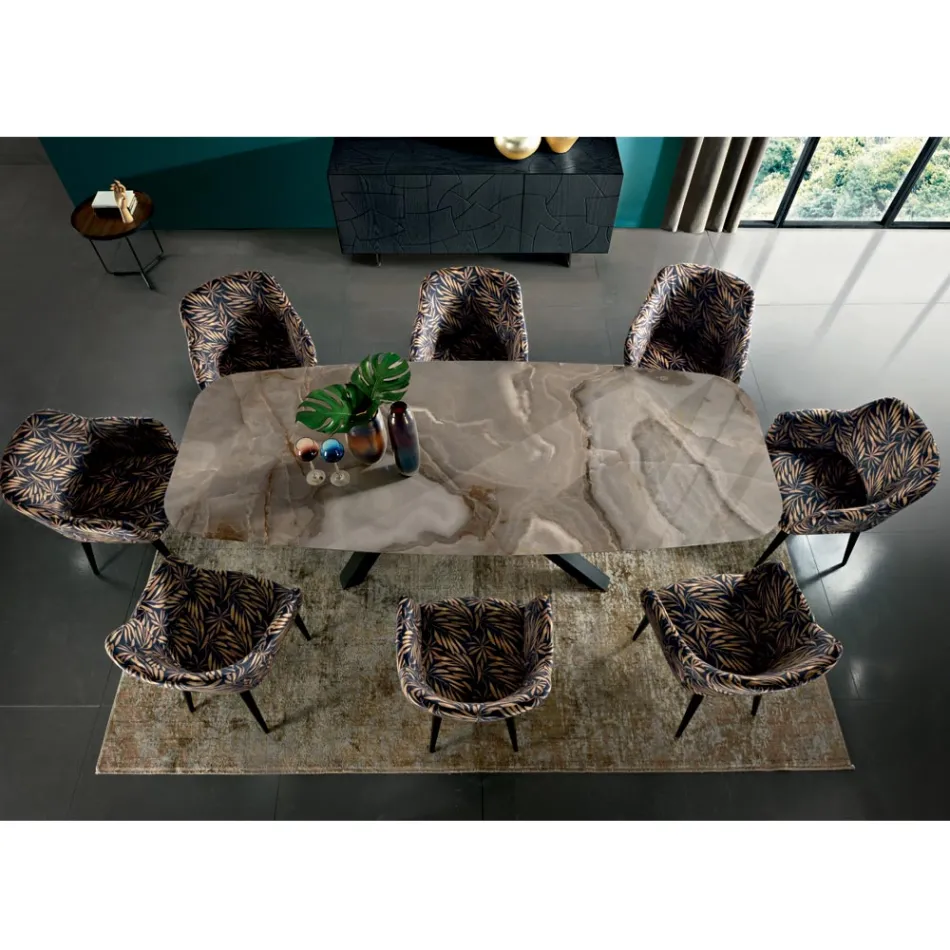 Pevný stůl s deskou ve tvaru sudu z keramiky Made in Italy - Settimmio Viadurini